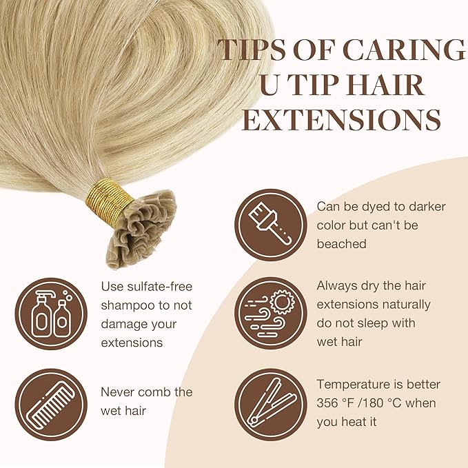 GOO GOO U Tip Hair Extensions Real Human Hair, 18inch 50g 50S, Hot Fusion U Tip Hair Extensions, Invisible Remy Hair Extensions, 18ET90A Natural Blonde Balayage