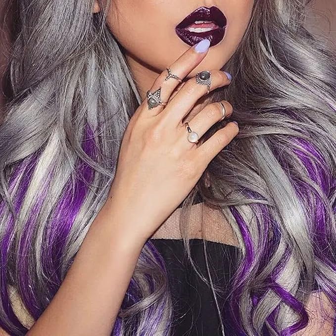 Rhyme 9PCS 21" Colored Clip in Hair Extensions Purple Hair Extensions for Kids Girls Hair Clips Straight Fashion Hairpieces for Party Highlights Hair Accessories (Purple)