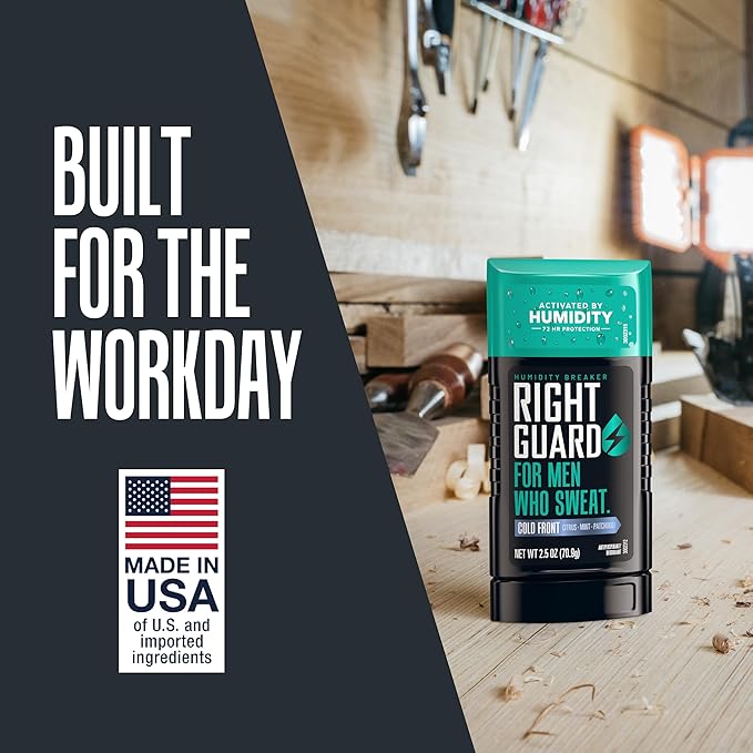 Right Guard Humidity Breaker Antiperspirant & Deodorant for Men, Cold Front Scent, 2.5oz (4 Pack) Invisible Solid, 2x Sweat Protection, 72HR Odor Control, Humidity Activated
