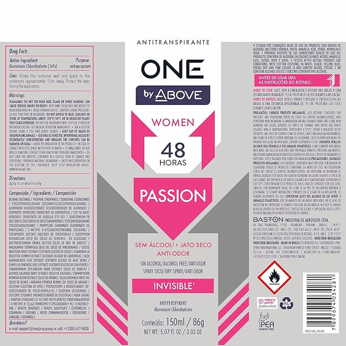ABOVE 48 Hours One Antiperspirant Deodorant, Passion, 4 Pc - Dry Spray Deodorant for Women - Antiperspirant Spray - No Stain - Cruelty-Free