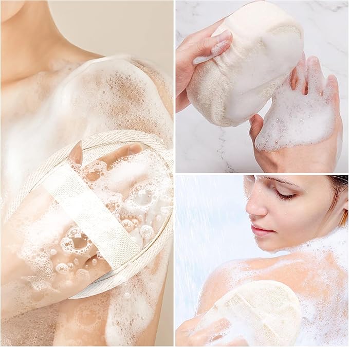 Natural Loofah Sponge, 3 Pack Exfoliating Body Scrubber for Shower, Organic Biodegradable Bath Luffa with Thin/Thick Textures, Eco-Friendly Body Exfoliator for Men & Women, Hanging Rope