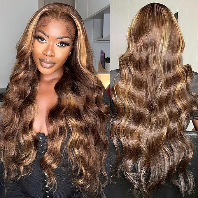 Glueless Wigs Human Hair Pre Plucked Pre Cut 5x5 HD Lace Closure Wigs Human Hair for Women 180 Density Ready to Go Wig Body Wave Lace Front Wigs for Beginners (4/27 Color, 18 Inch)