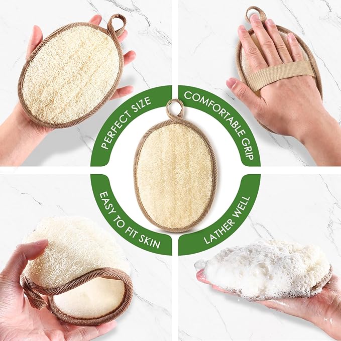 2PCS Natural Exfoliating Loofah Body Scrubber, Loofah Exfoliating Body Scrubber for Bath, Made with Natural Egyptian Shower Loofah Sponge, Shower Exfoliator for Women and Men