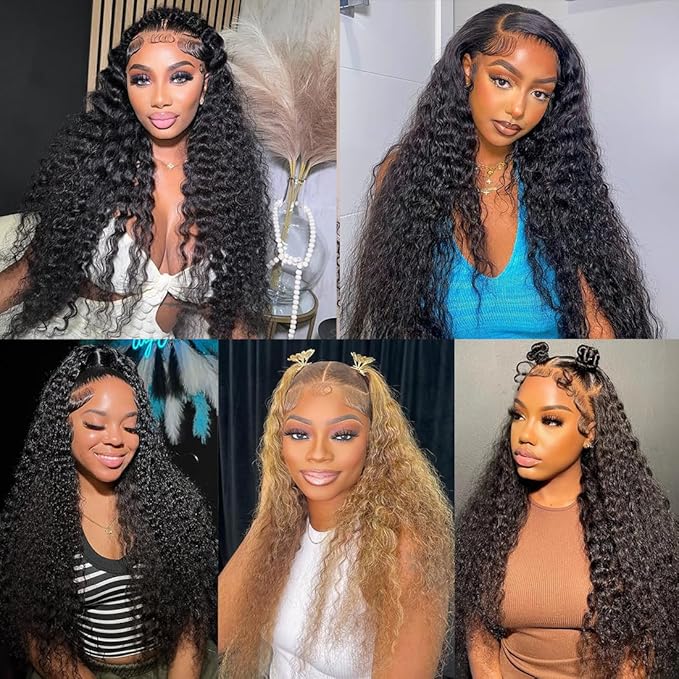40 Inch Wig Human Hair 180% Density 13x6 Deep Wave Lace Front Wigs Human Hair HD Lace Frontal Curly Wigs Pre Plucked, Real Human Hair No Synthetic Blend No Tangle No Shedding Triple Lifespan 3X