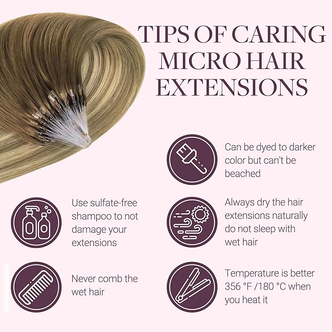GOO GOO Micro Link Tip Hair Extensions Real Human Hair, 16inch 50g 50S, Cold Fusion Micro Link Tip, Invisible Remy Hair Extensions, 3/8/613 Walnut Brown to Ash Brown and Bleach Blonde