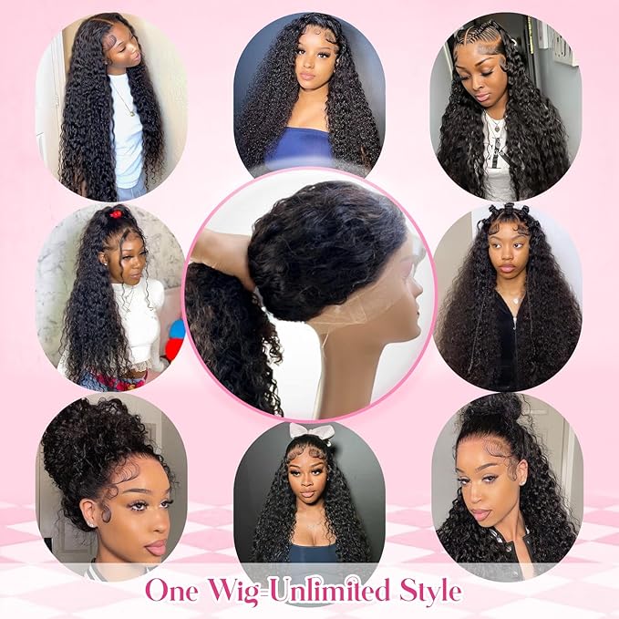 360 Glueless Drawstring Wig Human Hair 22 Inch Pre Plucked Hidden Strap 360 Water Wave Lace Front Wigs,180% Density Curly Wet and Wavy HD Full 360 Lace Frontal Human Hair Wig