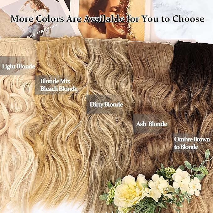 NAYOO Clip in Hair Extensions for Women 20 Inch Long Wavy curly Ash Blonde Hairpieces Full Head Synthetic Hair Hairpieces (6PCS, Ash Blonde)