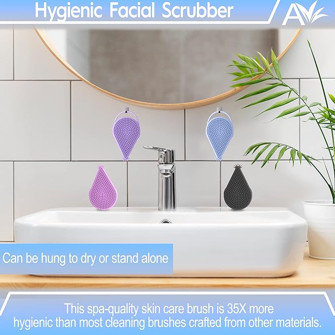 Silver Infused Body Face Scrubber Set - 2 Pack Premium Shower Brush Kit - Avilana Advanced Material Bath Loofah Alternative Complete Skincare System - Luxury Gift Set Women Men