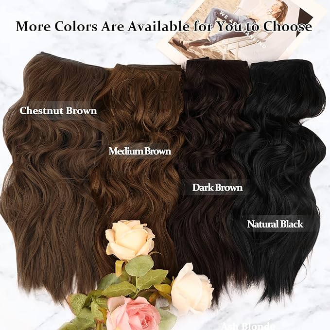 NAYOO Clip in Hair Extensions for Women 20 Inch Long Wavy Curly Dark Brown Hairpieces Full Head Synthetic Hair Hairpieces(6PCS,Dark Brown)
