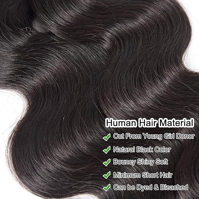 Human Hair Bundles 22 24 26 Inch Body Wave Bundles Human Hair 100% Unprocessed Brazilian Virgin Hair Quick Weave Real Human Hair Extensions Natural Black