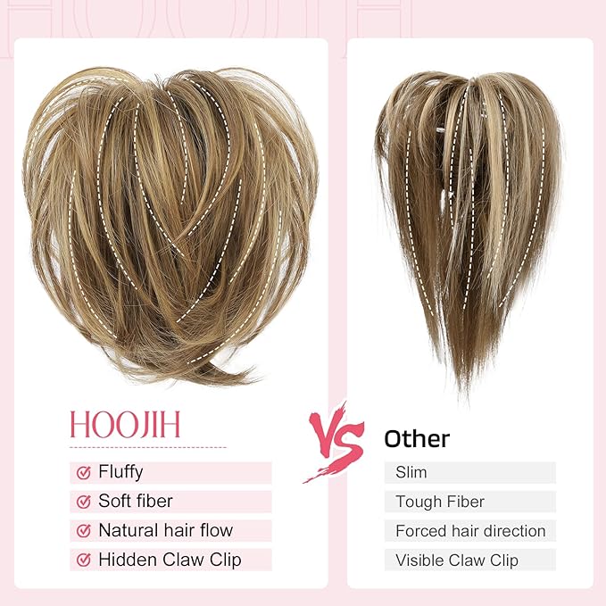 HOOJIH Messy Bun Hair Piece, Claw Clip in Straight Hair Bun 9 Inch Short Ponytail Extension with Bendable Metal Wire Hair Pieces for Women Fake Hair Bun DIY Styles - Cool Light Blonde