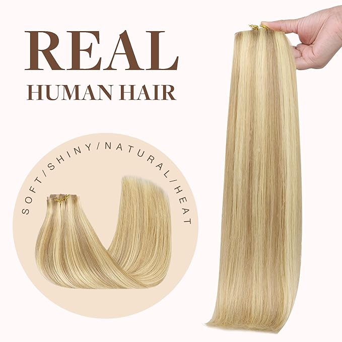 GOO GOO Clip in Hair Extensions Real Human Hair, Remy Human Hair Extensions Clip ins for Women, Natural Human Hair, 12inch 85g 7Pcs, #18D/22F Dirty Blonde Highlights