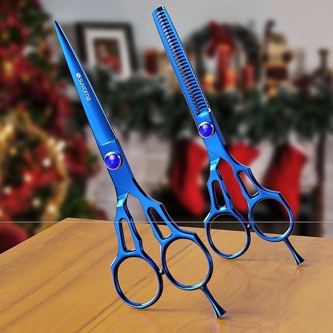 Suvorna Professional Hair Scissors with Thinning Shears | 2 Pcs Hair Shears | J2 Japanese Stainless Steel Hair Cutting Scissors | 5.5" Hair Shear Professional - tijeras de peluqueria profesional.
