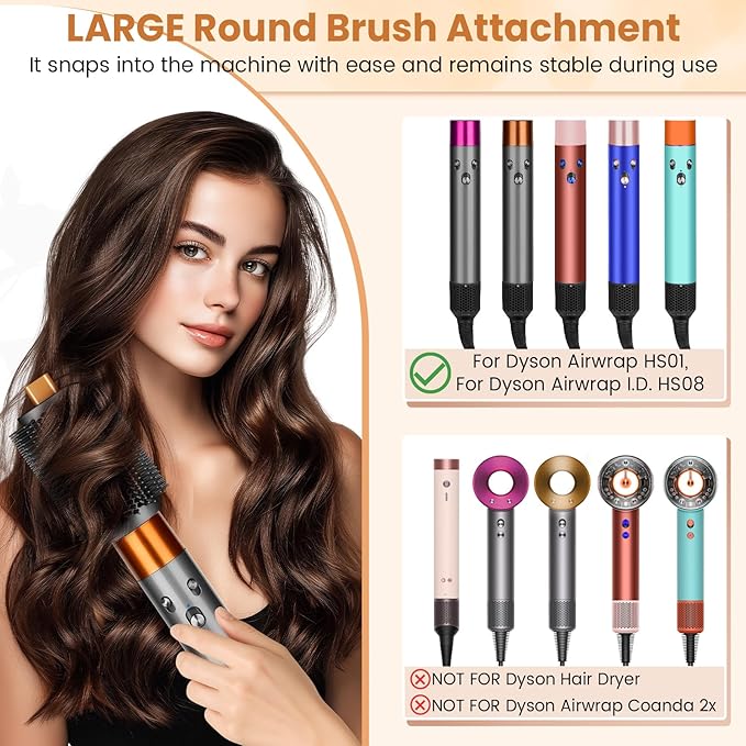 Upgraded Large Round Volumizing Brush for Dyson Airwrap HS01/05/08 Attachments, 3.3-Inch Bigger Round Brush Attachment Compatible with Airwrap Accessory for Dry Fast Smooth Add Big Volume