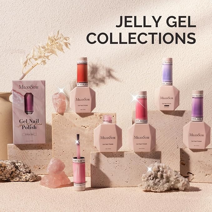 MelodySusie Red Gel Nail Polish, 0.5Fl.oz Jeweliver Jelly Nail Polish Translucent Cherry Red Deep Color Sheer Soak Off UV LED Light Cure Gift for Women Nail Art Manicure JDZ30