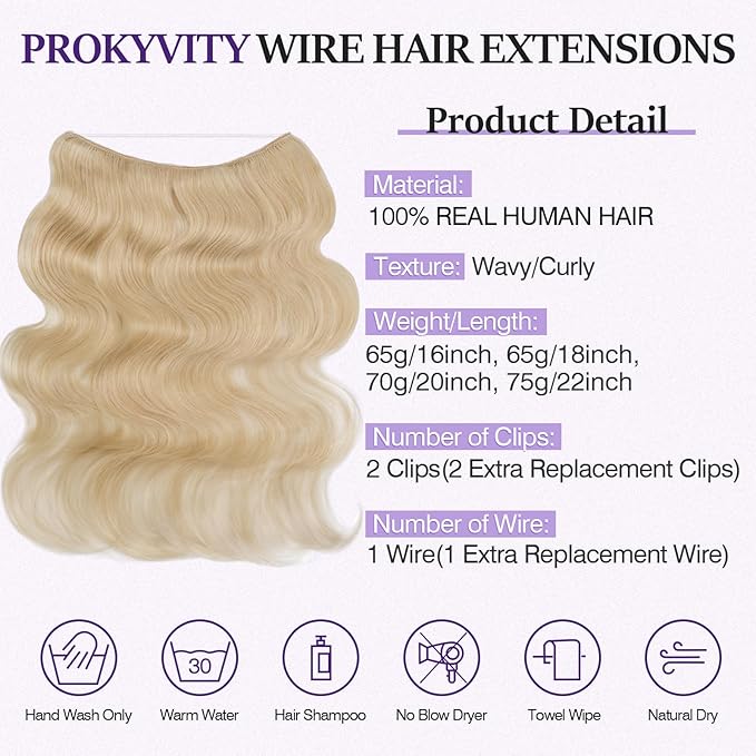 Halo Hair Extensions Real Human Hair,Halo Hair Extension 100% Human Hair,Wire Hair Extensions,Wavy 60 Platinum Blonde 65g/18inch