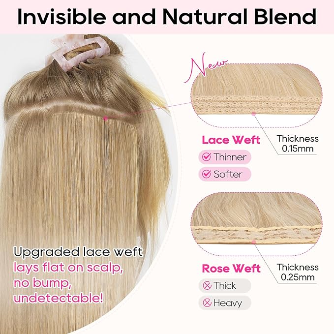 REECHO Clip in Hair Extensions - 14" Short Beach Wavy Hairpieces - Invisible Lace Weft - Natural Soft - Silver Grey