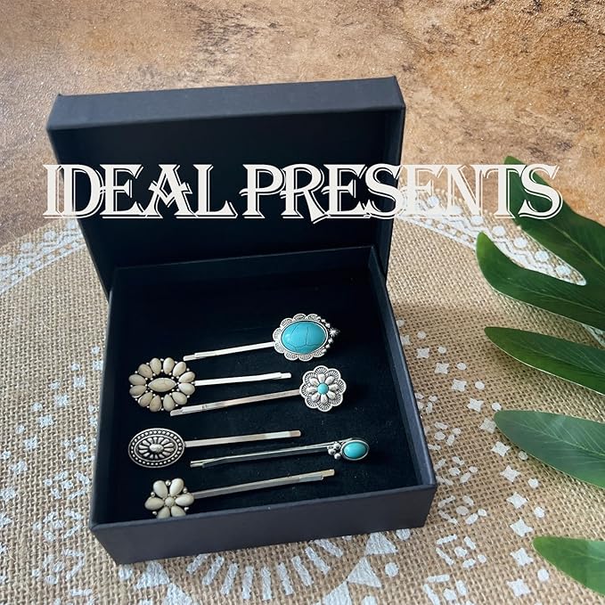 Women's Western Turquoise Hair Clips Set of 6 Decorative Bobby Pins Boho Hair Barrettes-(White,Green)