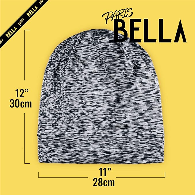 Satin Lined Sleep Cap Bonnet for Curly Hair and Braids, Stay On All Night Hair Wrap with Adjustable Strap for Women and Men, Dark Grey and White, Pack of 1
