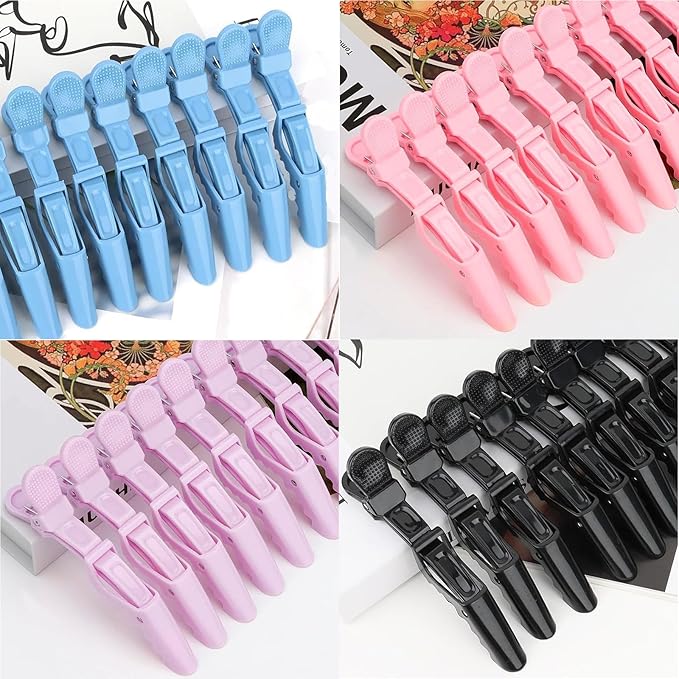 24 Pack Alligator Hair Clips for Styling, Sectioning Crocodile hair Clips Professional Barber Accessories for Salon of Thick Curly Volume Hair (Pink, Blue, Purple, Black)