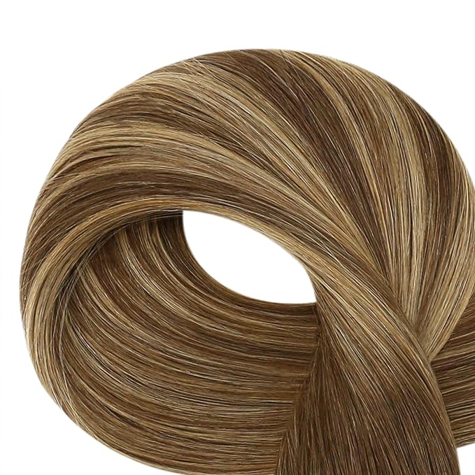 Full Shine Ktip Human Hair Extensions Medium Brown and Honey Blonde 14 Inch 50 Grams K Tip Hair Extensions Real Human Hair Prebonded Keratin Extensions Remy Hair