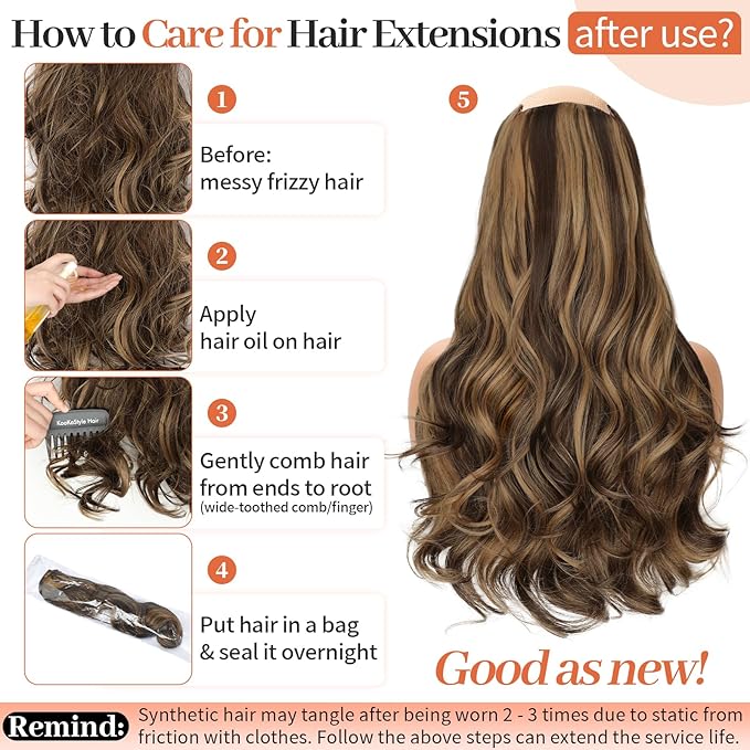 Kookastyle Clip in Hair Extensions, Natural Long Layered Soft Invisible Synthetic Curly Hairpieces for Women,4 pcs(20 Inch,Balayage Dark Brown to Chestnut)
