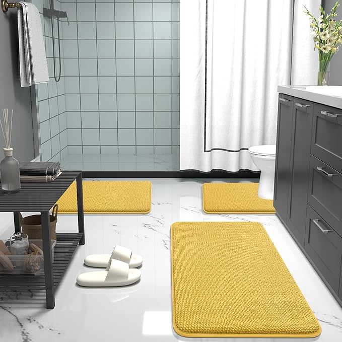 OLANLY Thick Memory Foam Bath Mat Rug 24x16, Extra Soft Absorbent Bathroom Rug, Quick Dry Bath Mats, Non-Slip, Machine Washable Carpet for Bathroom, Tub and Shower, Home Decor Accessories, Yellow
