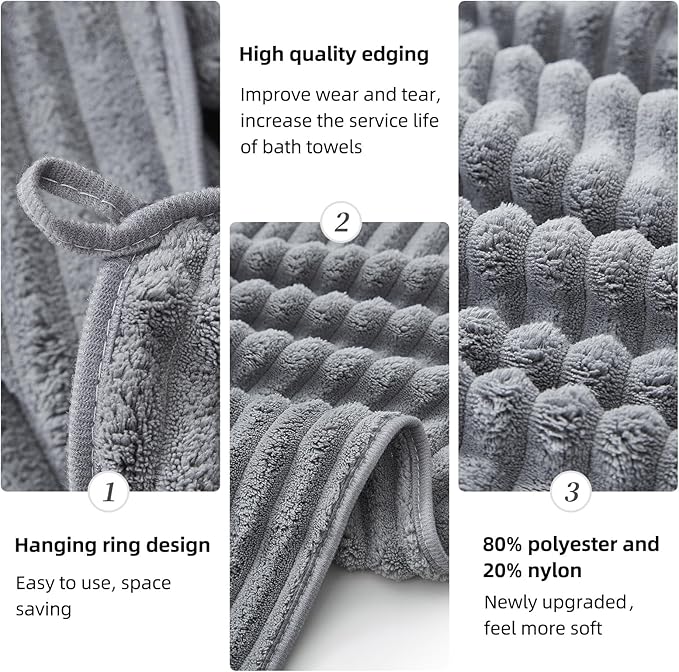 Oversized Bath Sheets 40x80 Inches Extra Large Bath Towels for Adults Super Soft Quick Dry Highly Absobent Microfiber Shower Towels for Bathroom, Pool, Gym, Yoga Towel (Gray, 2Piece)