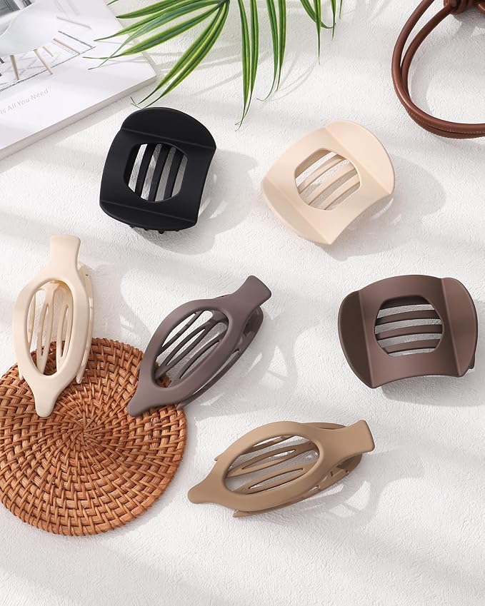 6 PCS French Flat Hair Clips for Women 2 Styles Large Matte Flat Claw Clips Strong Hold No-Slip Duckbill Hair Barrettes for Lying Down, Driving,Yoga(Brown)