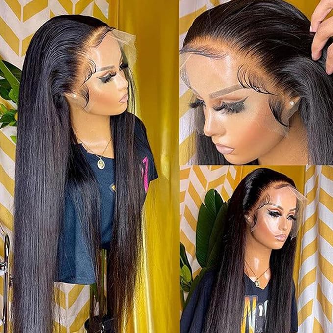 Lemoda Straight SKINLIKE Real HD 13x4 Full Lace Frontal Wigs 210% Density 15A Brazilian Straight Virgin Human Hair Lace Front Wig 28inch Invisible 0.1mm Ultra-thin Frayed Ends Tiny Knots
