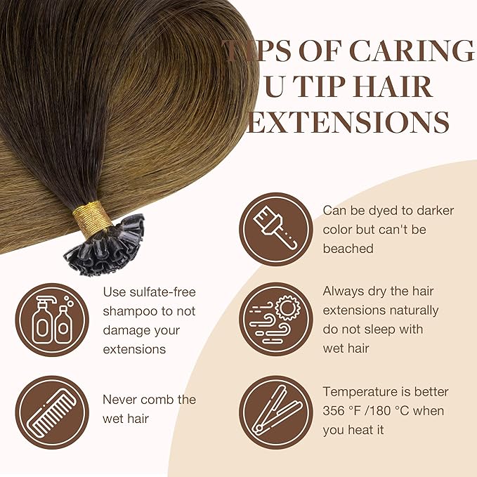GOO GOO U Tip Hair Extensions Real Human Hair, 22inch 50g 50S, Hot Fusion U Tip Hair Extensions, Invisible Remy Hair Extensions, 1D/2C/4E Chocolate Dip Color Melt