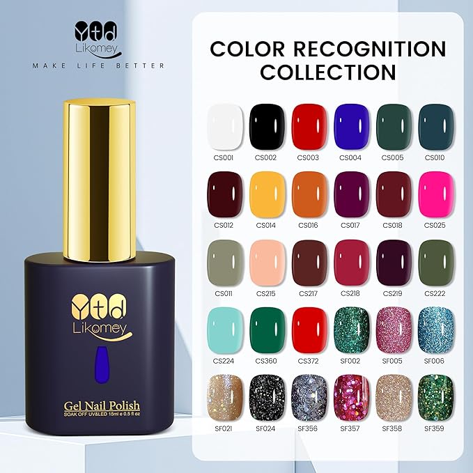 YTD Likomey Gel Nail Polish,15ml Sparkling Colorful Chunky Black Glitter Gel,Shiny Fall Winter Salon Home DIY Soak Off UV Manicure and Pedicure Varnish,CS024
