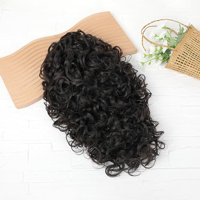 Flufymooz 100% Pure Protein Ponytail Extension, 18 Inch Curly Claw Clip Ponytail Hair Extensions Natural Soft pony tail hairpiece for women-Dark Chocolate Brown