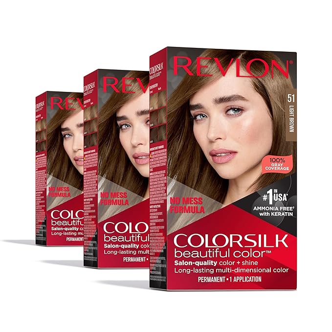 Revlon Colorsilk Beautiful Color Permanent Hair Color, (OLD VERSION) 51 Light Brown (Pack of 3)
