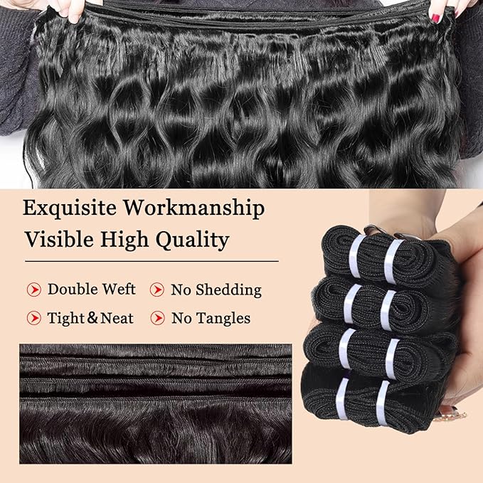 Body Wave Bundles Human Hair 18 20 22 24 Inch Body Wave Human Hair Bundles 100% Unprocessed Brazilian Virgin Remy Hair Human Hair 4 Bundles Hair Extensions Natural Color