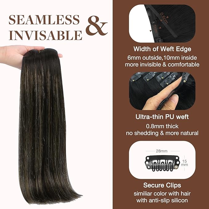 GOO GOO Clip in Hair Extensions Real Human Hair, Remy Human Hair Extensions Clip ins for Women, Natural Human Hair, 14inch 130g 9Pcs, 1B/16/1B Balayage Natural Black to Light Blonde