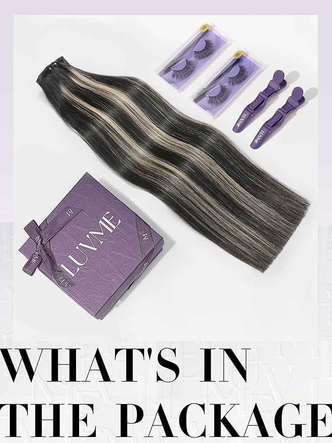 LUVME Balayage Clip in Hair Extensions, 135g 22 Inch Highlight Color Human Hair Extensions Thick Real Human Hair Clip on Double Weft Remy Hair