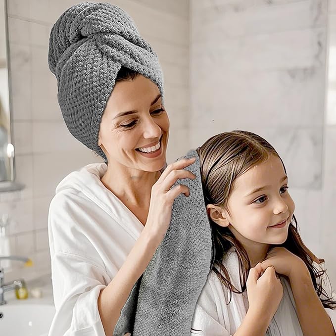 Large Microfiber Hair Towel for Women,Super Soft Anti Frizz & Quick Dry for Curly Hair,Ultra Absorbent Hair Wrap Towels for Long,Thick,Wet Hair 24x42 Inches (Grey)