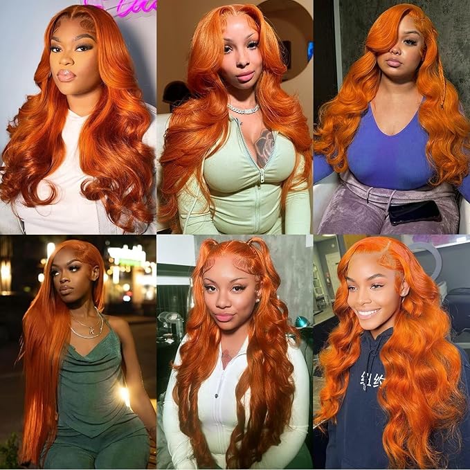 36 Inch Ginger Orange 13x6 Body Wave Lace Front Wigs Human Hair 200% Density Glueless HD Transparent Lace Frontal Wigs Human Hair Pre Plucked With Baby Hair Ginger For Women