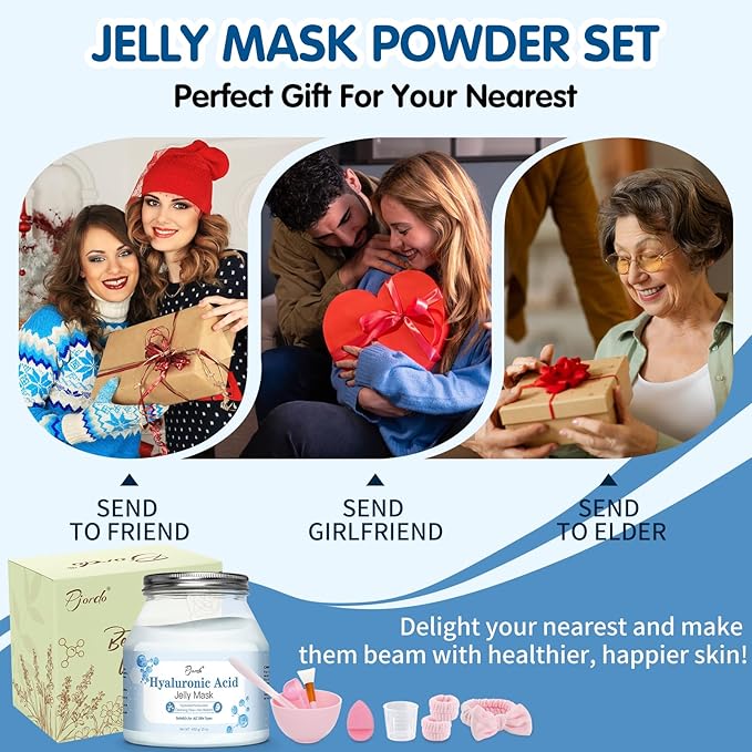 Jelly Masks Set for Facials Professional, Hyaluronic Acid Jelly Mask Powder with Mixing Bowl Set, Peel Off Hydrojelly Mask for Moisturizing & Hydrating, Christmas Spa Gifts for Women