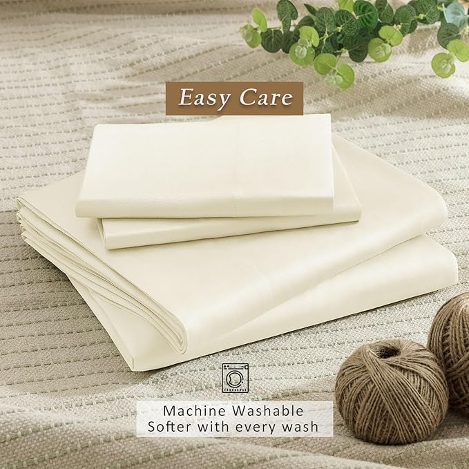 TOSMO Luxury Cooling Sheet Set - 100% Viscose from Bamboo, 4-Piece Bedding Set (King Size) - 18” Extra Deep Pockets, Oeko-Tex Certified, Silky Soft and Breathable, Vanilla Yellow