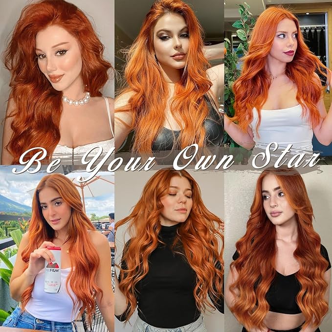BARSDAR Ginger Copper Clip in Hair Extensions - 20 Inch 5PCs Full Head Wavy Clip in Hair Extensions for Women - Voluminous Thick Soft Synthetic Hairpieces Daily Party Halloween- Ginger Copper