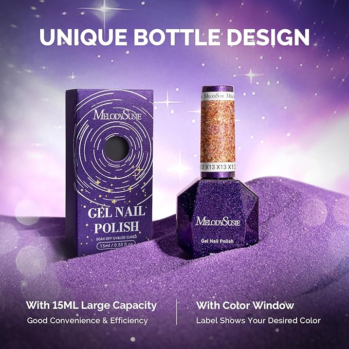 MelodySusie Galaliver Orange Glitter Gel Nail Polish, 15ML Shimmer Orange Sparkle Gel Polish Soak Off UV LED Cured Long Lasting Gift for Women DIY Nail Design Nail Art Manicure X13