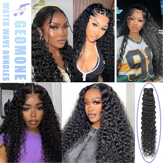 24 24 24 Inch Water Wave Human Hair Bundles Wet and Wavy Water Wave 3 Bundles Double Weft Curly Bundles Human Hair 100% Unprocessed Brazilian Hair Natural Black