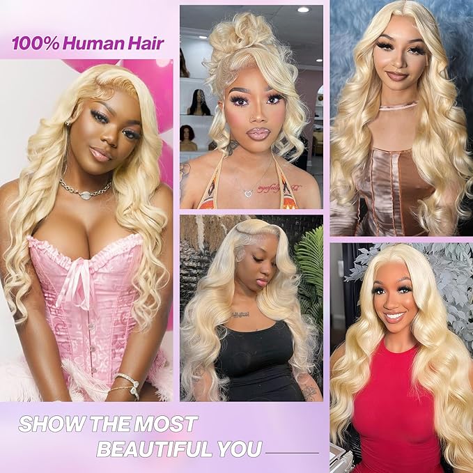 613 13x6 Lace Front Wig Human Hair Body Wave Blonde Wig Human Hair HD Transparent Lace Frontal Wigs for Women 200 Density Glueless Wigs Pre Plucked With Baby Hair 26 Inch