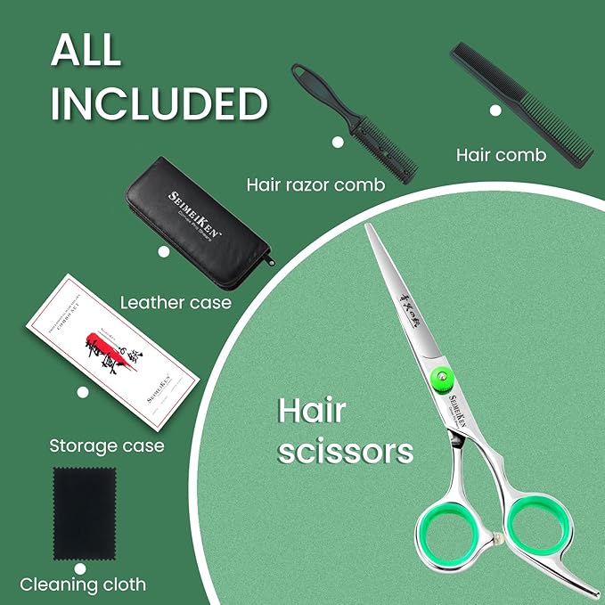 Hair Cutting Scissors – Professional Hair Shears - Premium Japanese 440C Stainless Steel Haircut Scissors Kit with Comb and Case - Barber Shears for Salon & Home Use, 6.0 Inch