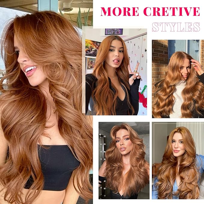 Vigorous Clip in Hair Extensions 4Pcs Long Wavy Hairpieces 20Inch Hair Extensions Clip Ins Soft Synthetic Hairpieces for Women (Orange Auburn)