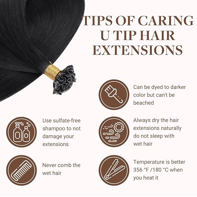 GOO GOO U Tip Hair Extensions Real Human Hair, Double Volume 100g 100S, 22 Inch Hot Fusion U Tip Extensions, Invisible Remy Hair, Jet Black