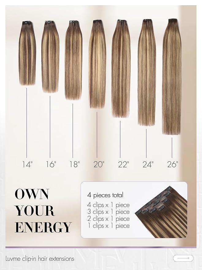 LUVME Clip in Hair Extensions, Straight Seamless 16 Inch 70g 4Pcs Chestnut Brown, 100% Real Remy Human Hair, Soft Natural Full Max Invisible Comfortable Hair Extensions for Women