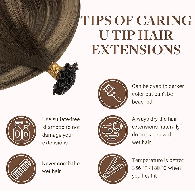 GOO GOO U Tip Hair Extensions Real Human Hair, Double Volume 100g 100S, 20 Inch Hot Fusion U Tip Extensions, Invisible Remy Hair, 4/27/4 Balayage Chocolate Brown to Caramel Blonde